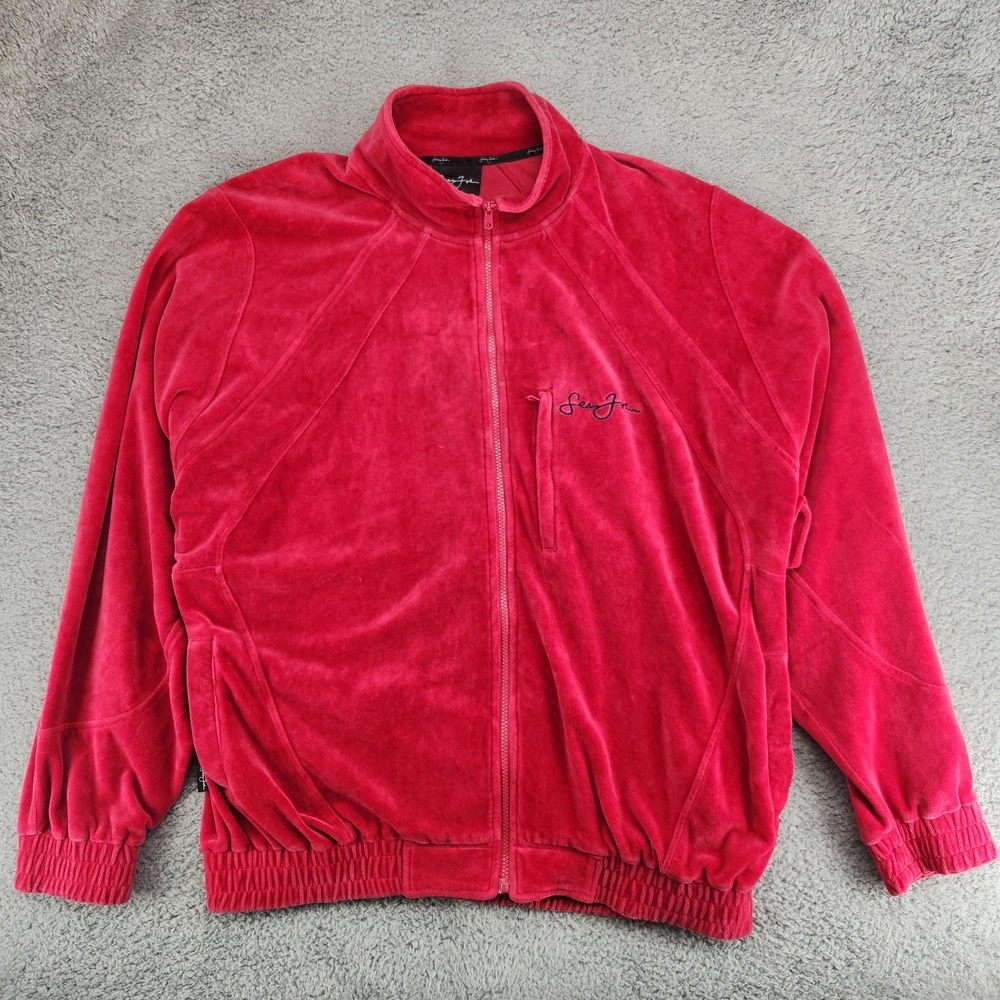 Vintage Y2K Sean John Velour Track Jacket Mens XL Red Full-Zip